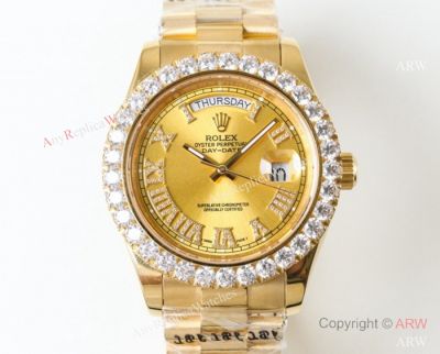 Swiss Grade Rolex Day Date 2 Yellow Gold Diamond Roman Markers Watch 41mm